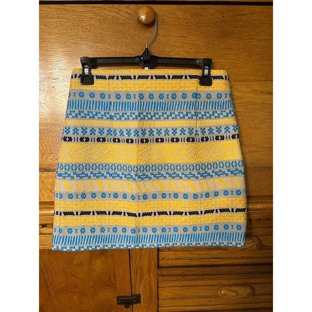 Zara Blue and Yellow Patterned Mini Skirt